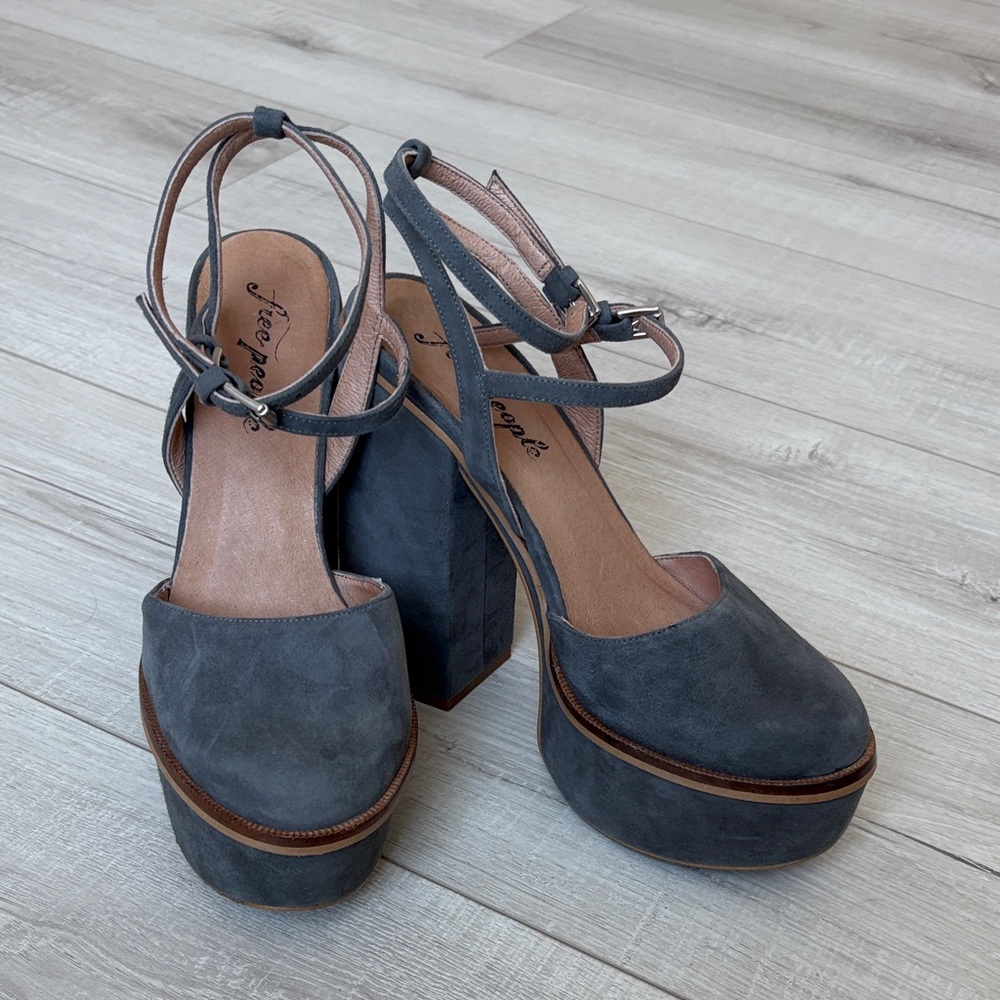 Free People Gray Suede Platform Heels